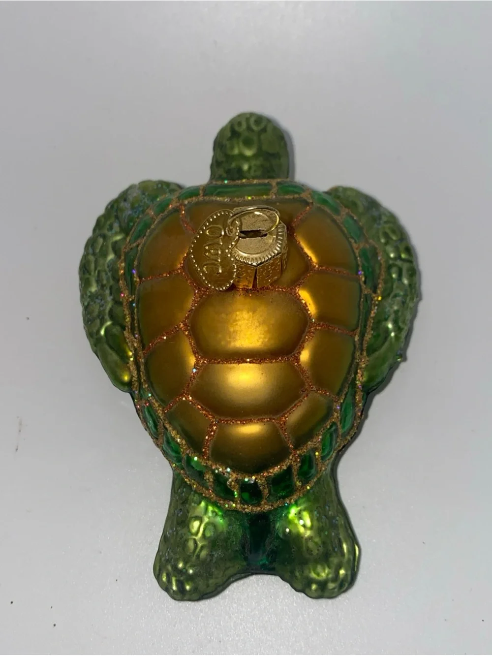 Old World Christmas Green & Gold Glass Sea Turtle Ornament Habitat Décor